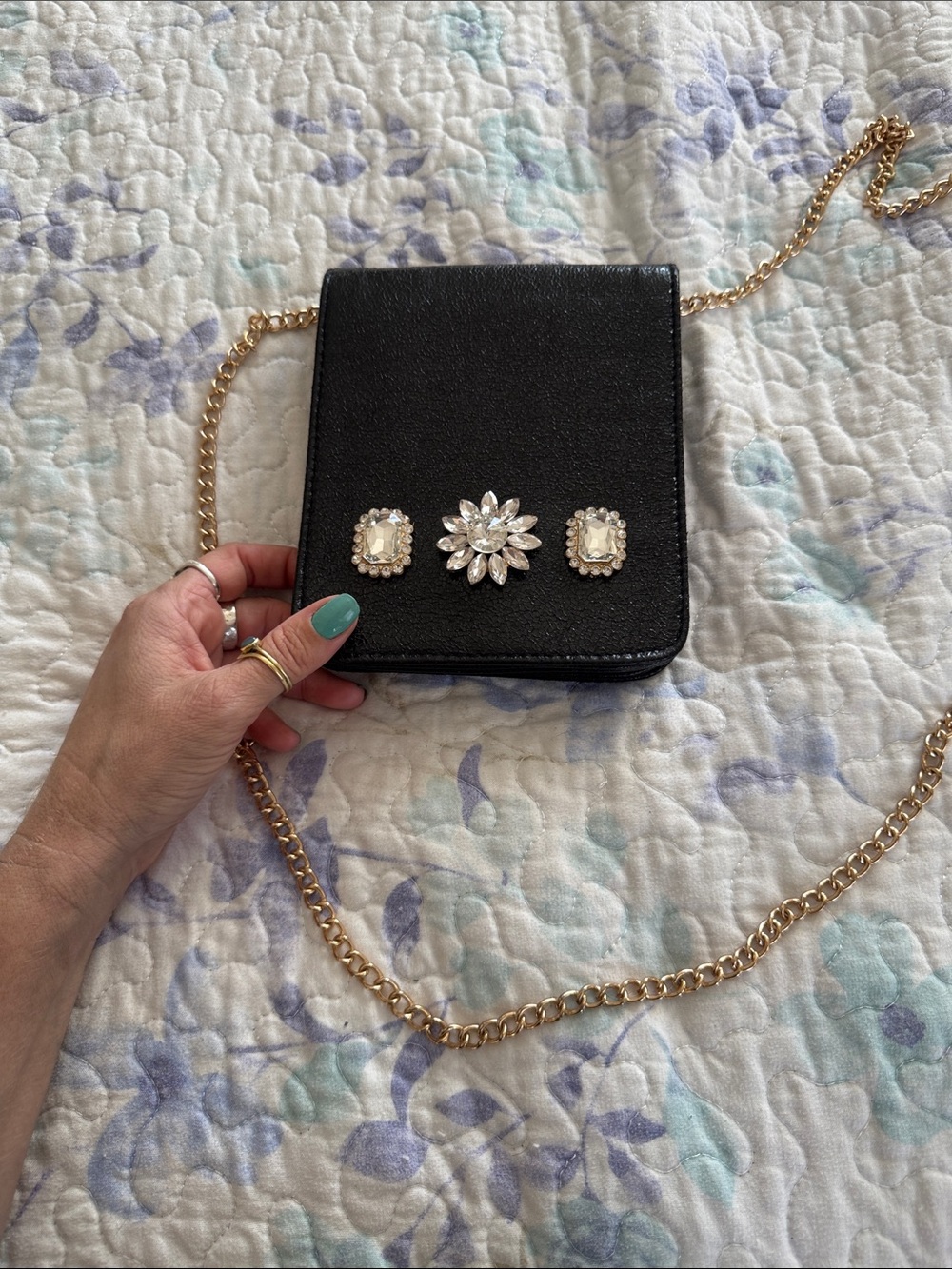 Black Women’s Crossbody Bag with Crystal Accents